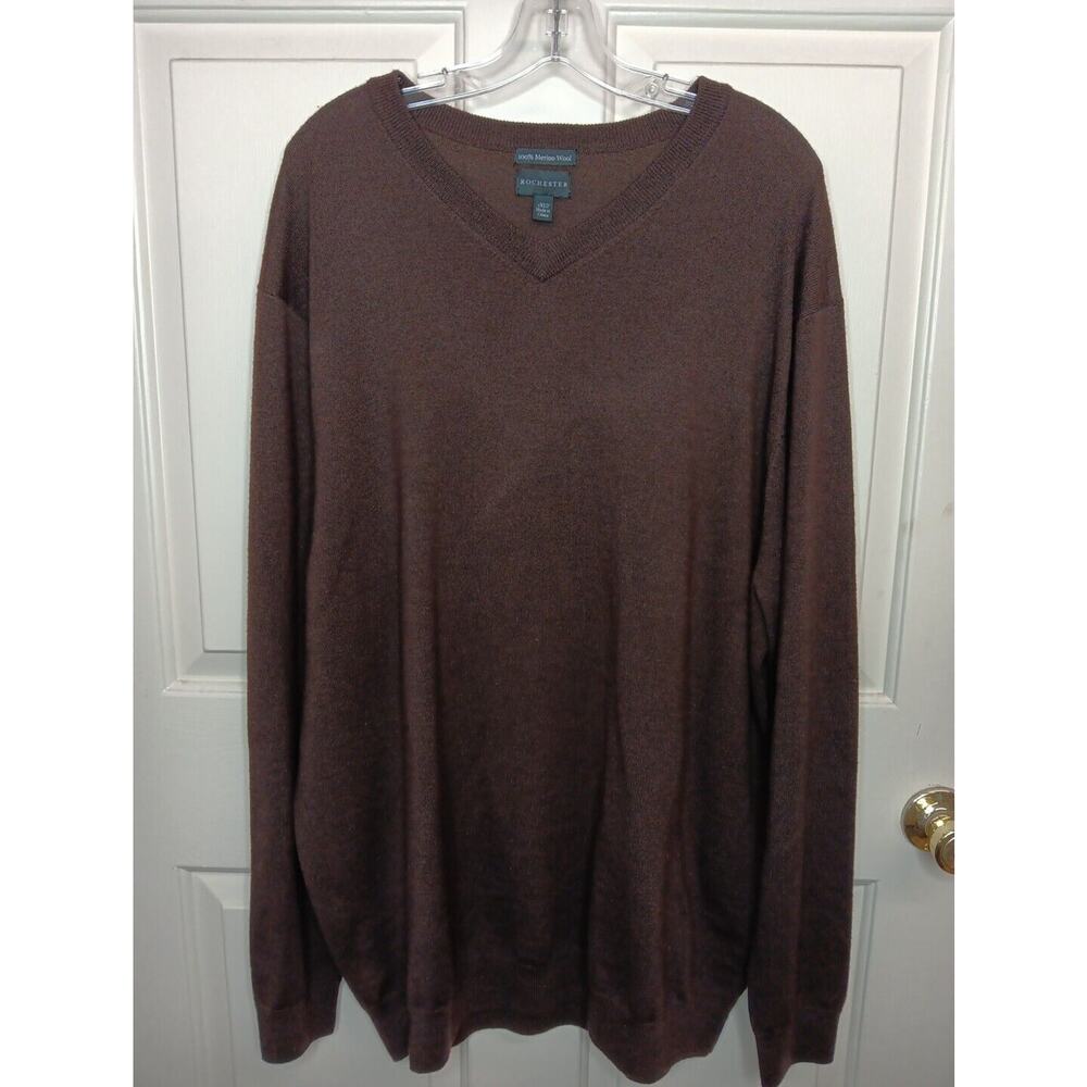 Rochester Sweater XLT Brown Merino Wool V-Neck Long Sleeve Fine Gauge Tall EUC